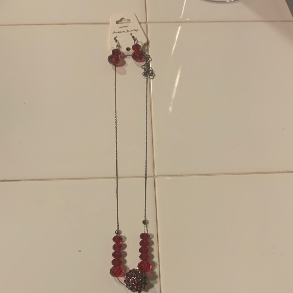 New Fashion Jewelry Red and Silver Necklace Set
